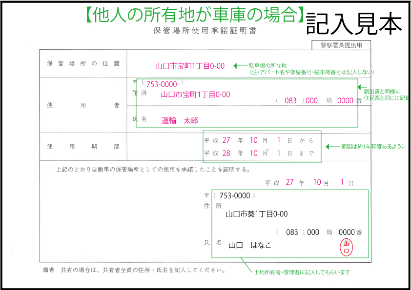 軽自動車 使用承諾書 見本